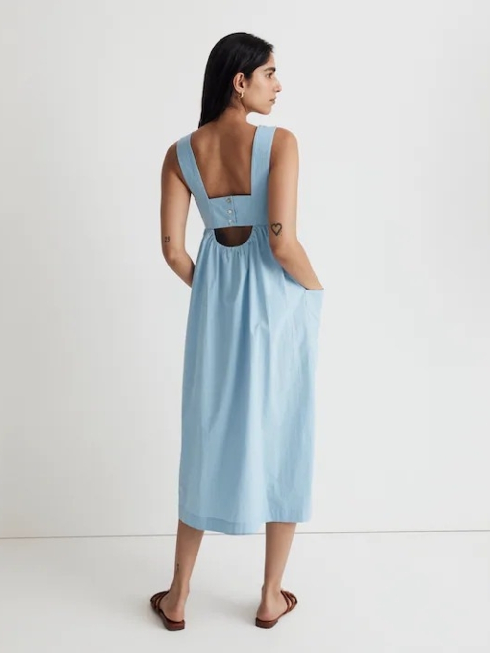 Madewell Poplin Cutout Back Empire MIDI Dress